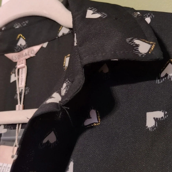 ESQUALO black long sleeve dress with white hearts and gold accent 4 - Picture 7 of 10